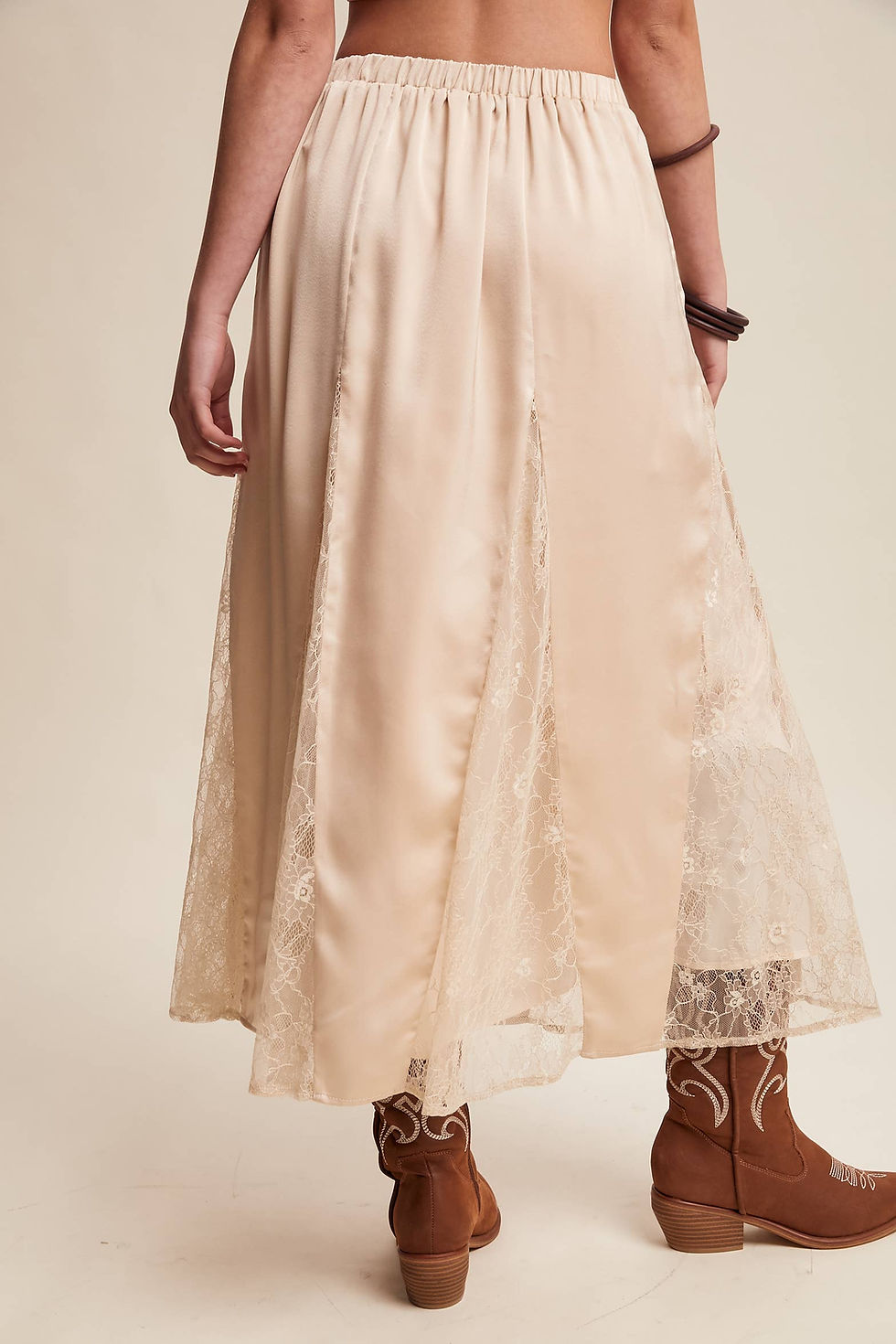 Thumbnail: Lace Inset Satin Midi Skirt