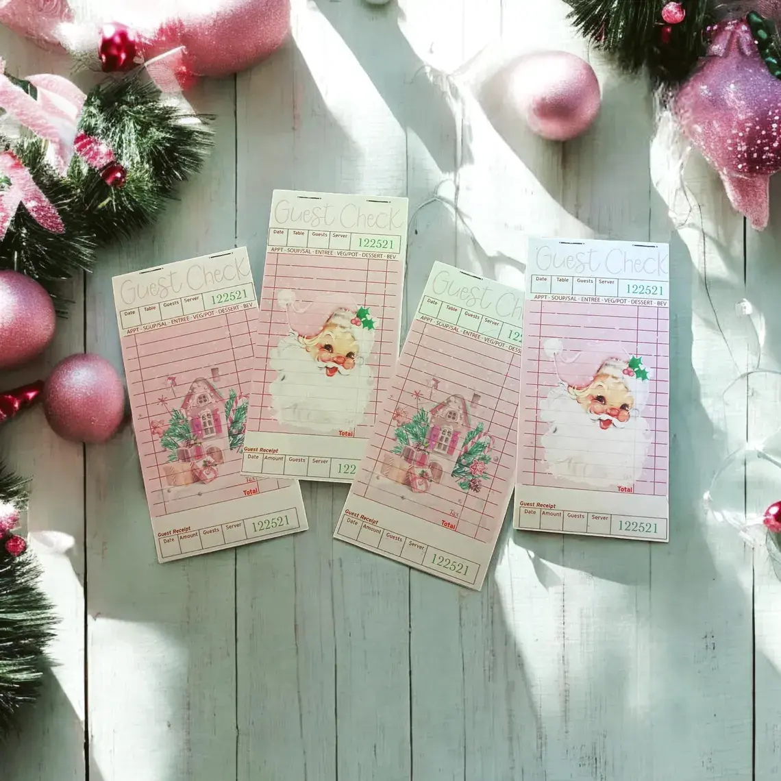 Pink Christmas Guest Checks