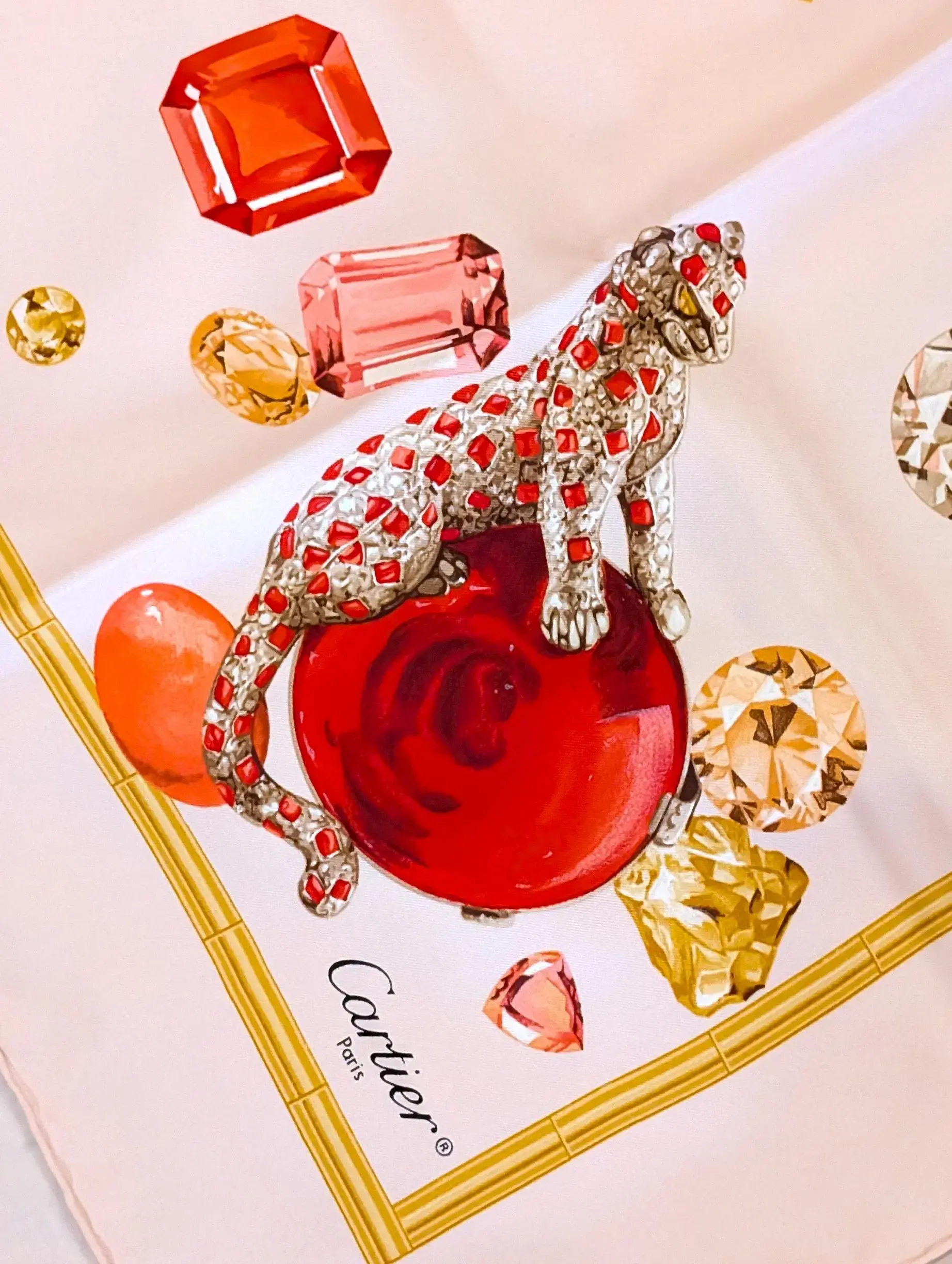 Silk Scarf by Cartier Panther motif with gems