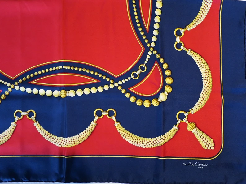 Cartier Silk Scarf in red and navy blue Cartier Canada and Cartier USA