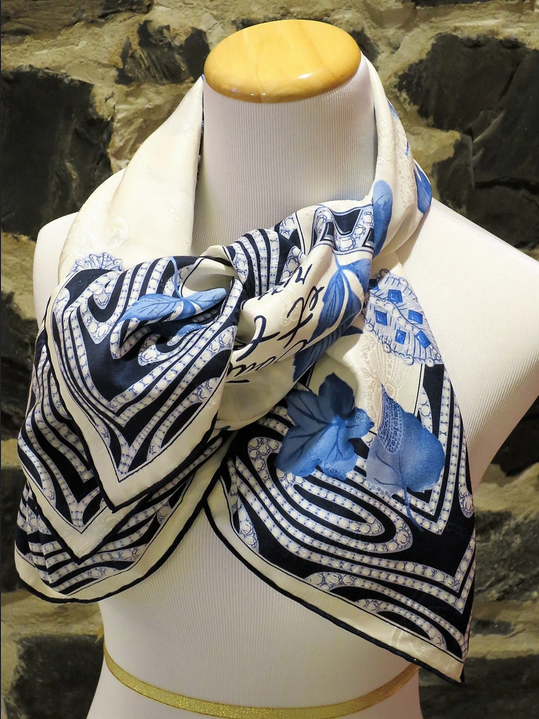 Thumbnail: authentic Cartier silk scarf blue motif Baudelaire