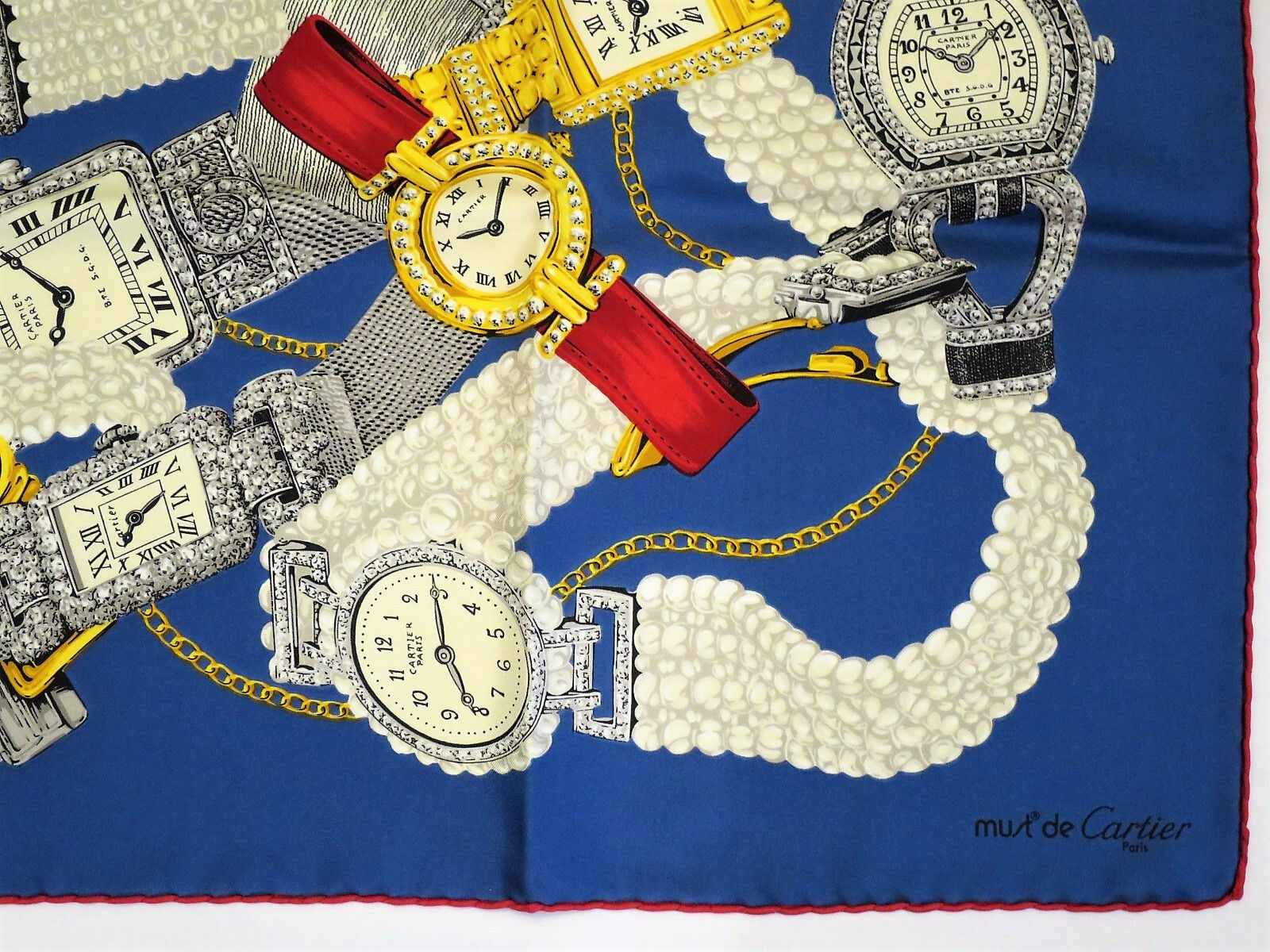 Authentic Cartier Silk Scarf in precious watches motif blue Cartier Canada Cartier USA