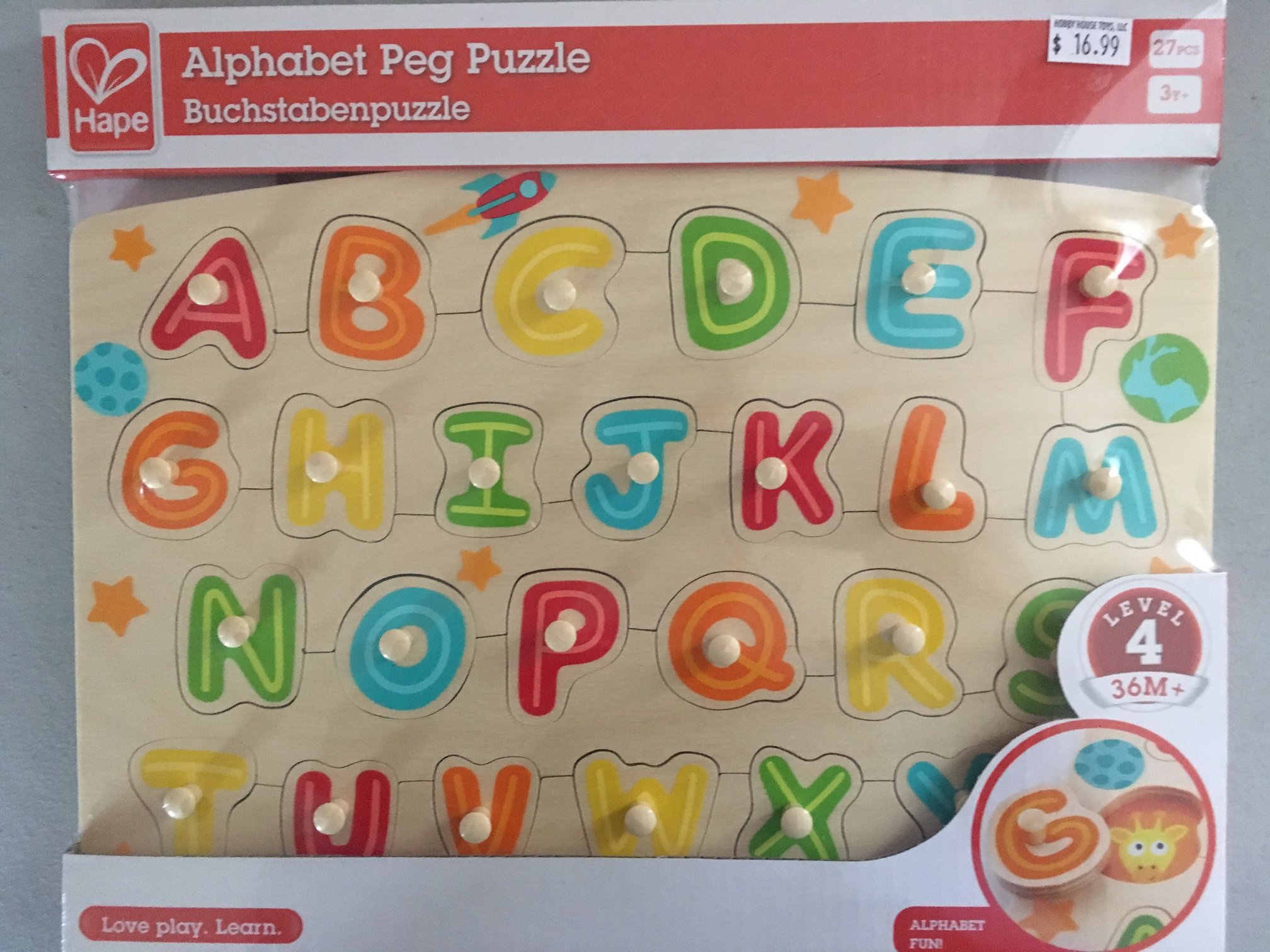 Hape Alphabet Peg Puzzle UPC #6943478018891