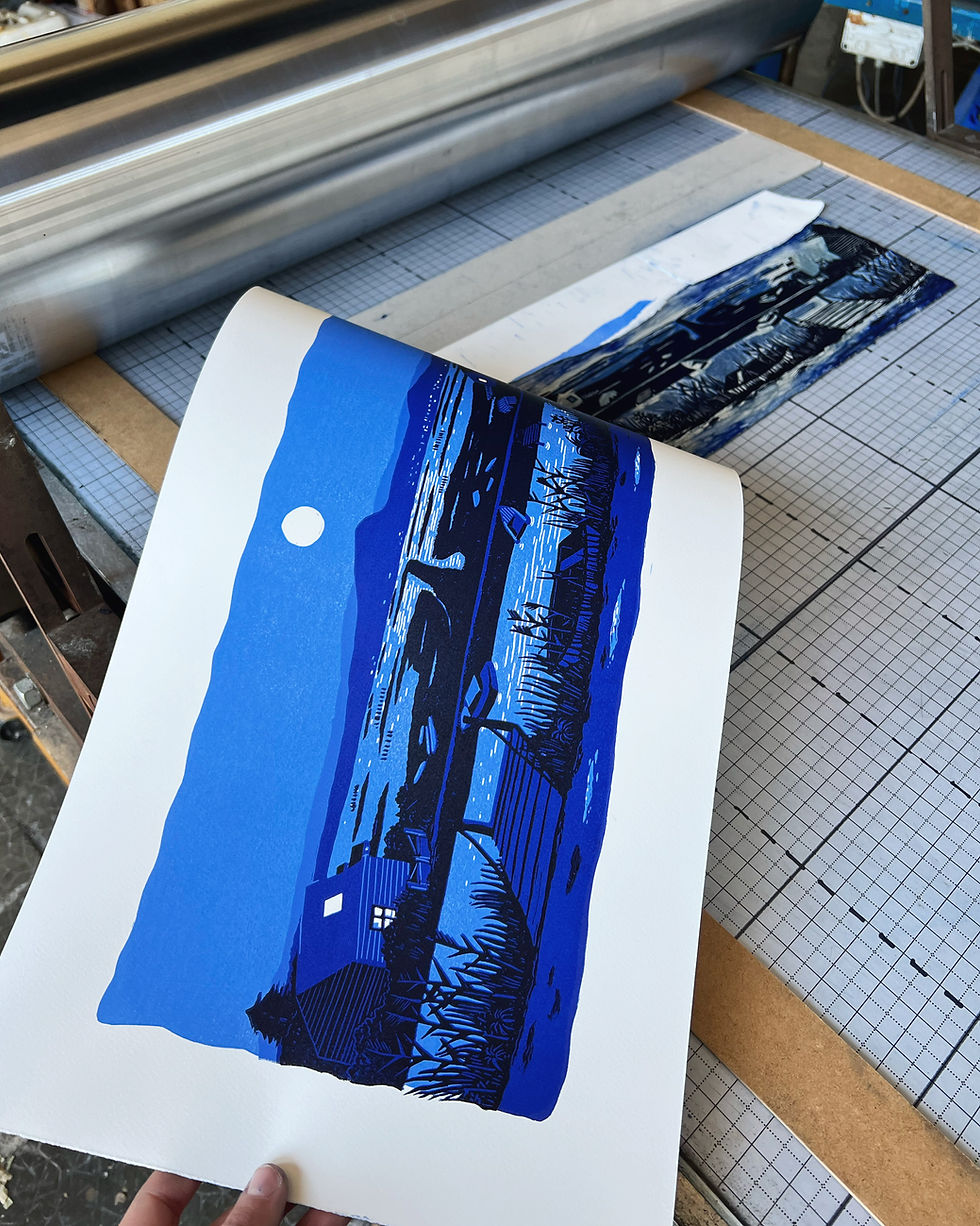 Miniature : Linogravure "Par un soir de pleine lune", 30x60cm