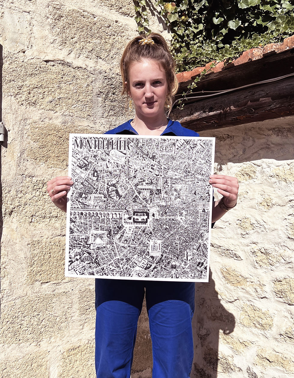 Miniature : Montpellier sérigraphie N&B 50x50 taille réelle
