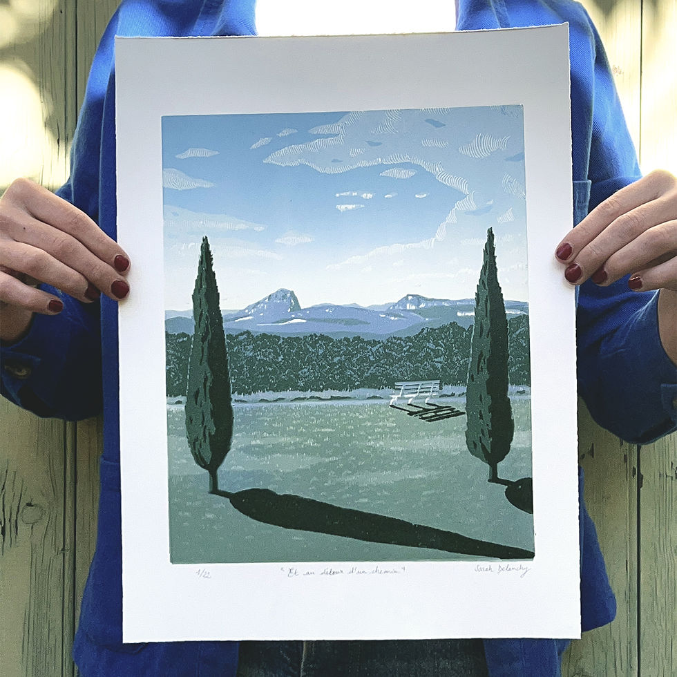 Miniature : Linogravure "Et au détour d'un chemin...", Pic Saint Loup, 30x40cm