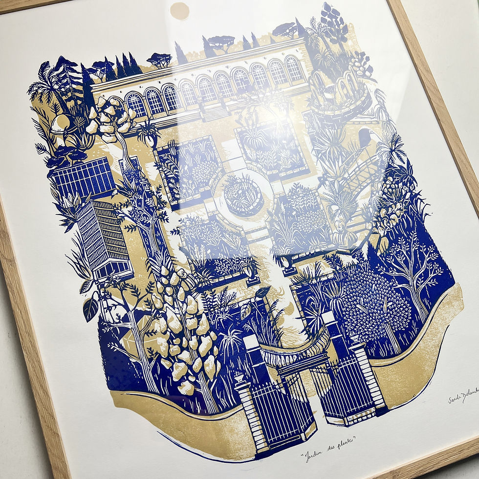 Miniature : Linogravure "Jardin des plantes", 50x60cm
