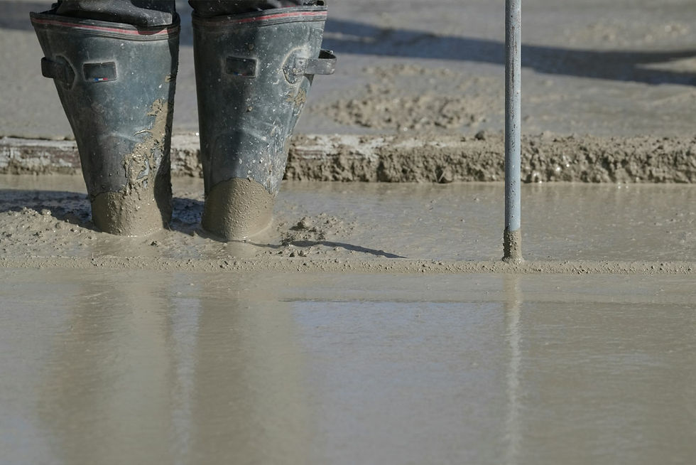 Wellington boots standing in freshly poured wet concrete