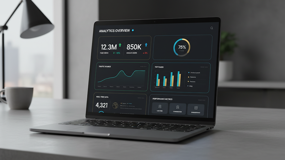 Eye-level view of a laptop screen showing website analytics dashboard
