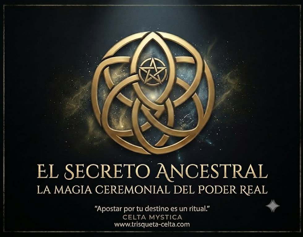 Banner EL SECRETO ANCESTRAL con símbolo celta dorado