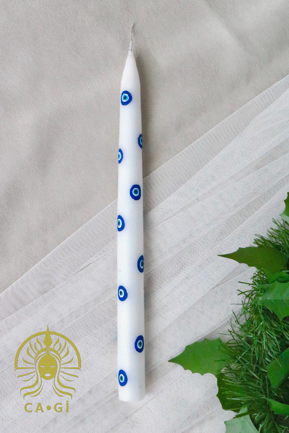 Küçük resim: El Boyaması Nazar Boncuğu/Göz Desenli Tekli Şamdan Mum