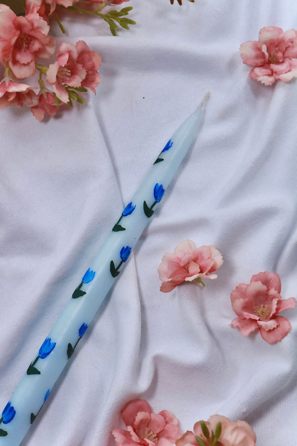 Küçük resim: %100 El Yapımı Lale/Çiçek Desenli Tekli Şamdan Mum