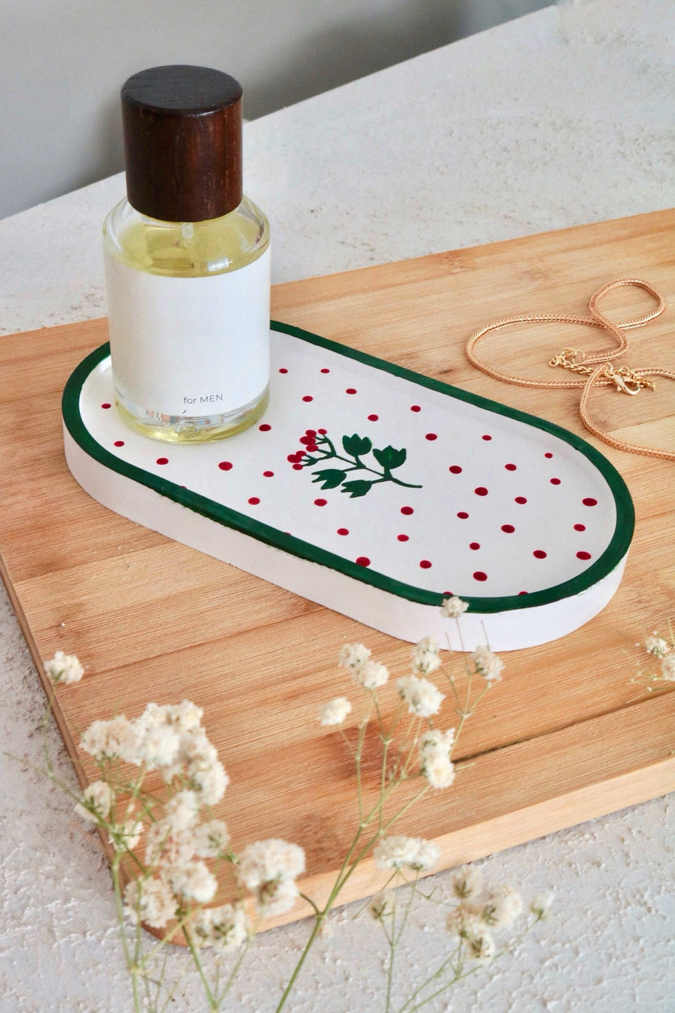Flower Patterned Handmade Concrete Tray / Plate / Presentation (Varnished)