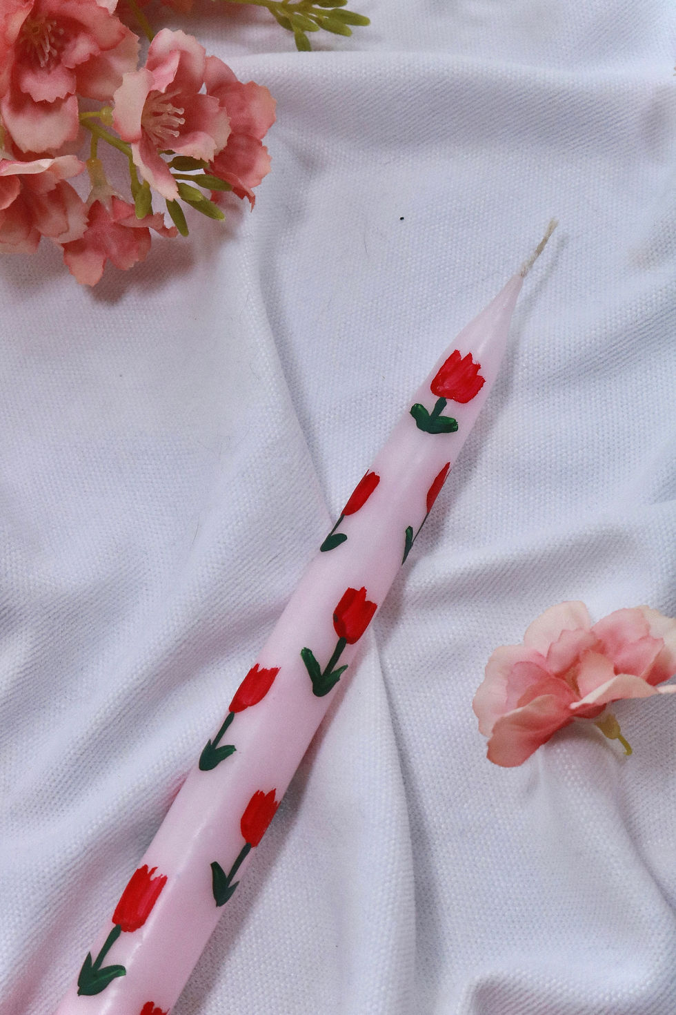 Küçük resim: %100 El Yapımı Lale/Çiçek Desenli Tekli Şamdan Mum