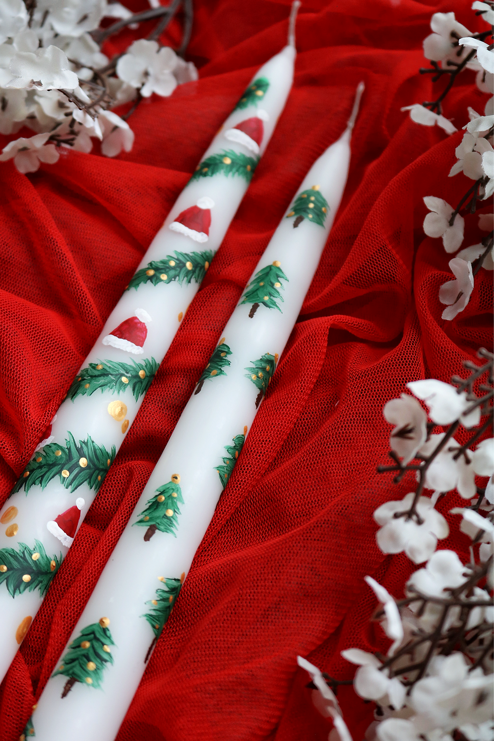 Küçük resim: %100 El Yapımı Noel/Yılbaşı/Çam Ağacı Desenli 2Li Mum