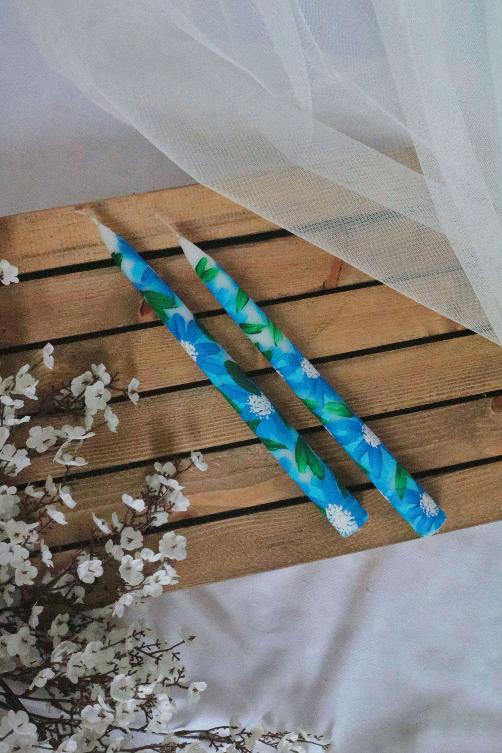 Hand Painted Floral Patterned/Gift/Presentation 2-Piece Candle Set