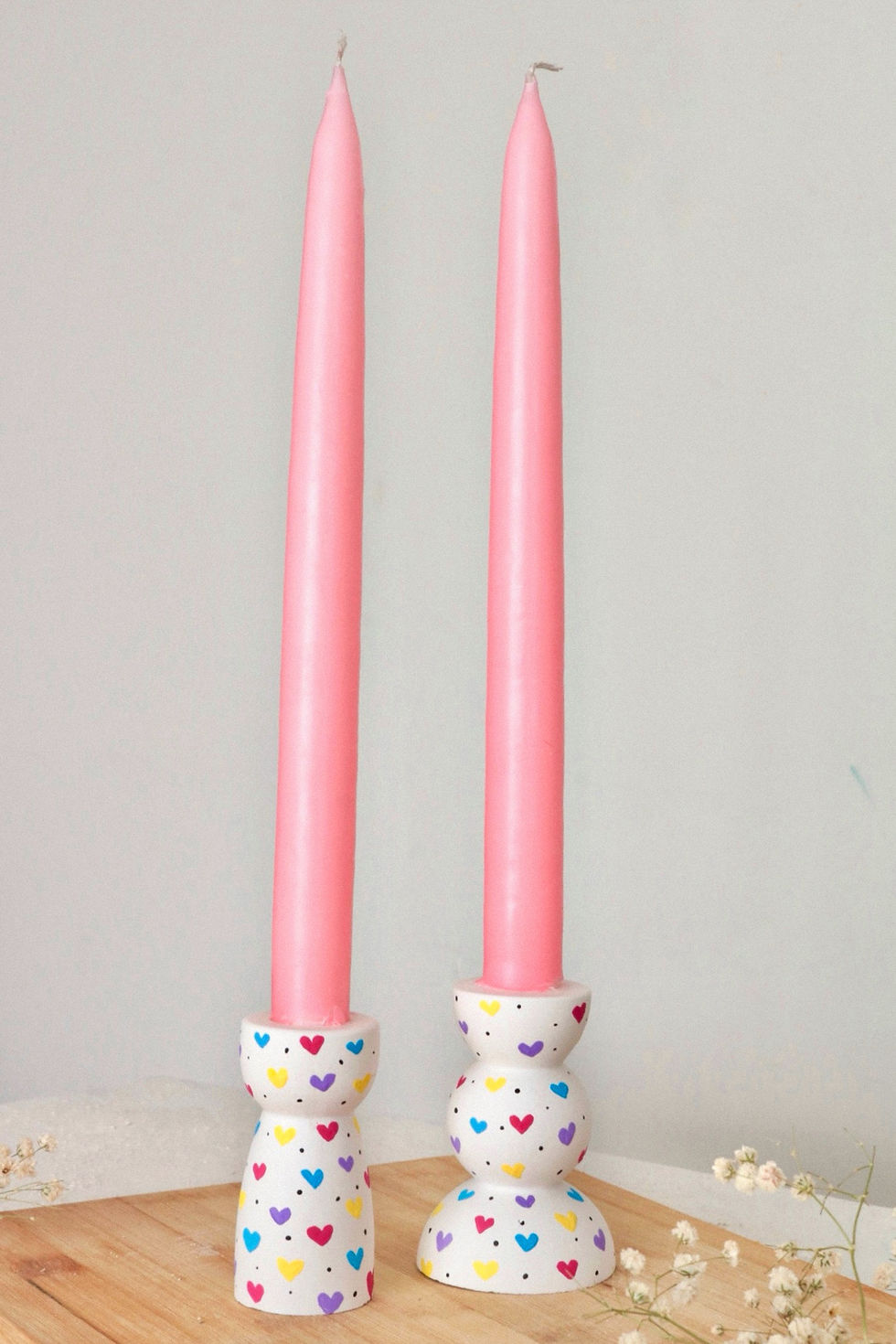 Küçük resim: Renkli Kalpler El Yapımı 2'Li Şamdan & Mumluk Seti