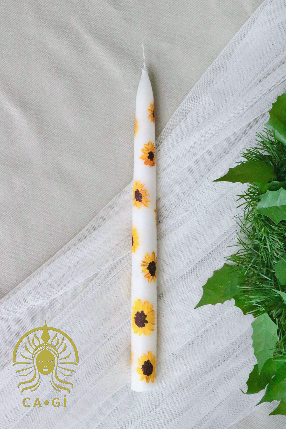 Küçük resim: El Boyaması Ayçiçeği Desenli Tekli Şamdan Mum