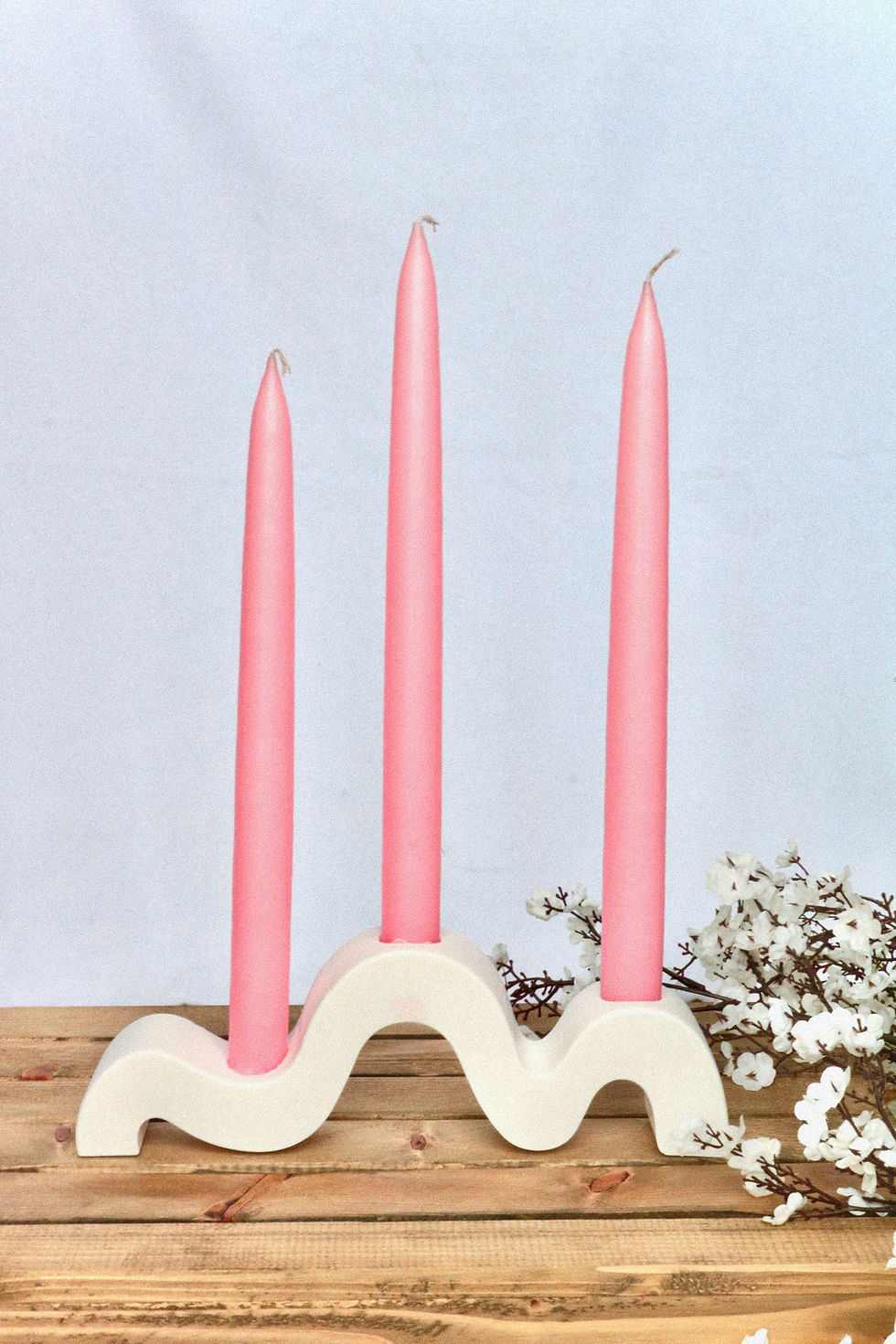 Handmade Wave Model Stone Dust 3-Piece Candlestick/Candle Holder