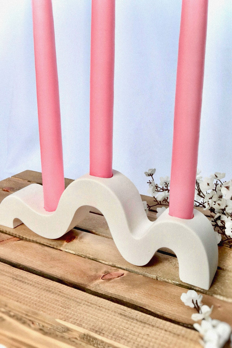 Küçük resim: El Yapımı Dalga Model Taş Tozu 3'Lü Şamdanlık/Mumluk