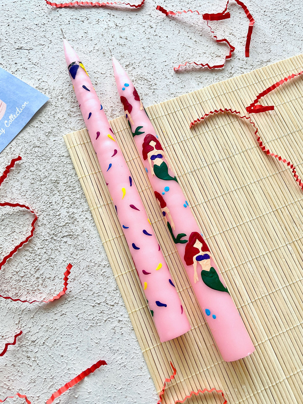 Küçük resim: Kişiye Özel Deniz Kızı Konsepti&Desenli / El Boyaması 2'Li Doğum Günü Mum Seti