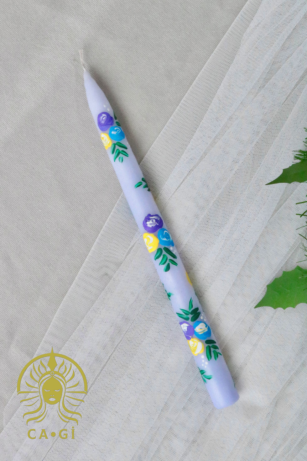 Hand Painted Rose/Flower Patterned Single Candlestick Candle