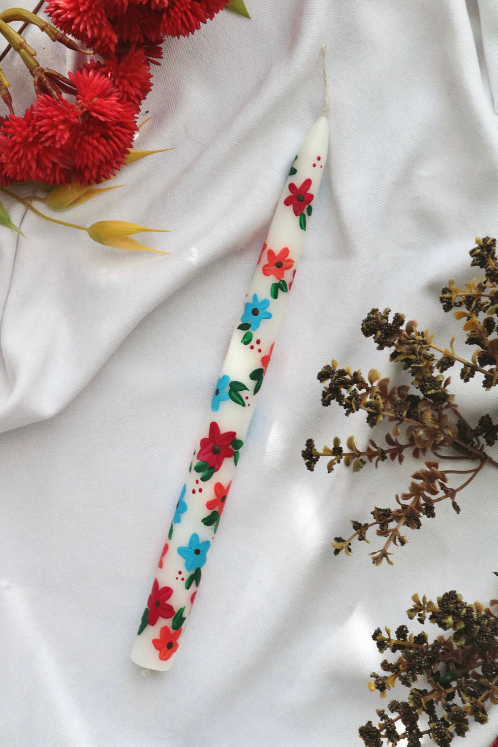 Küçük resim: %100 El Boyaması Çiçek Desenli Tekli Şamdan Mum