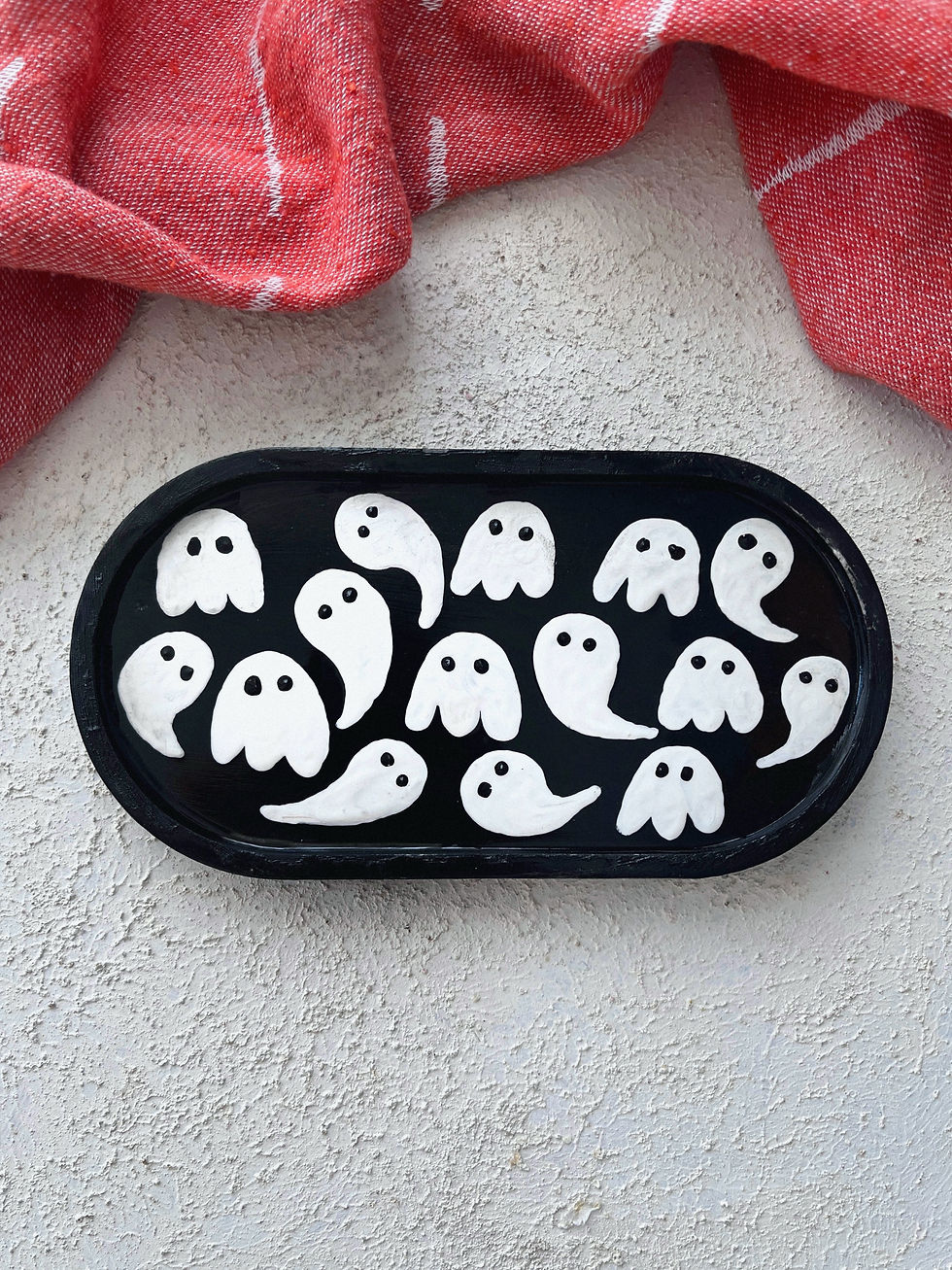 Küçük resim: El Yapımı Hayalet Desenli & Halloween Konseptli Dekoratif Tabak / Sunumluk