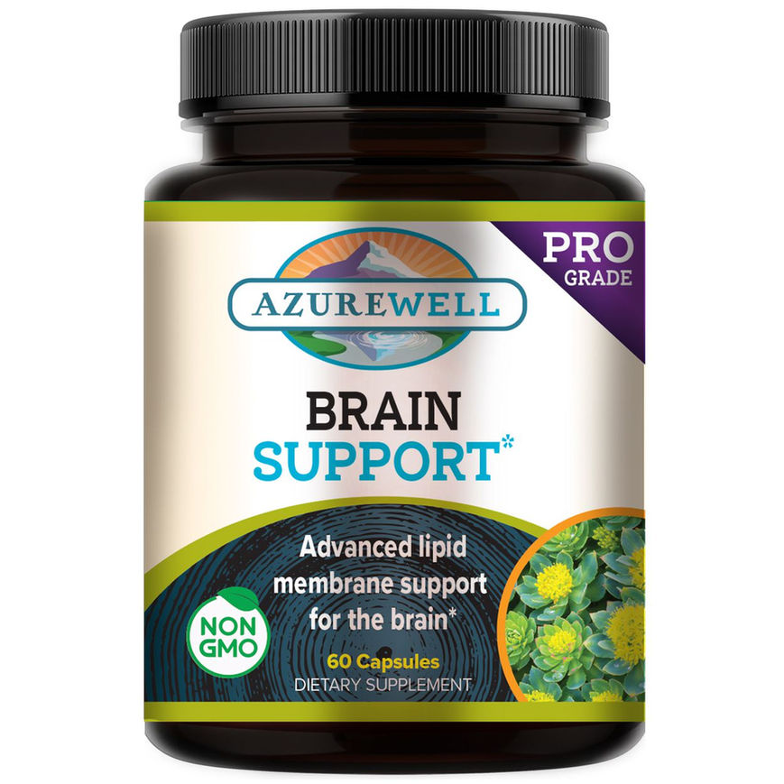 Black plastic bottle of AzureWell Brain Support