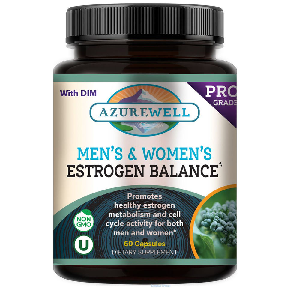 Black plastic bottle of AzureWell Men's & Women's Estrogen Balance