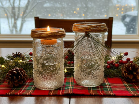 Canning Jar Snowy Candle Holder or Holiday Vase