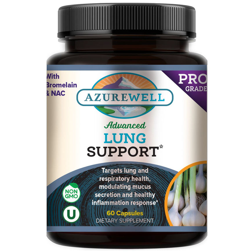 Black plastic bottle of AzureWell Advanced Lung Support