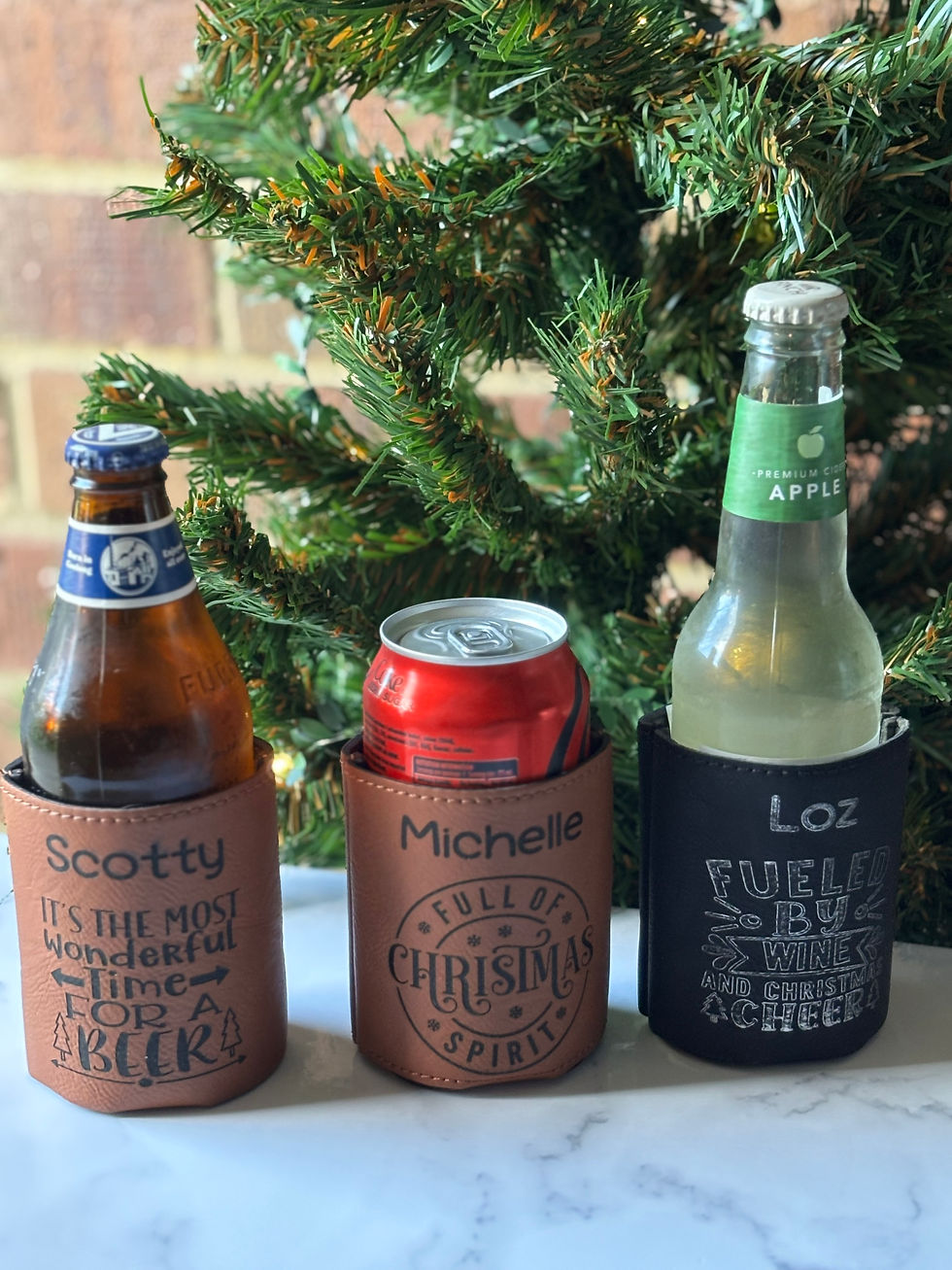 Christmas Leatherette Drink Stubby Holder - Personalised