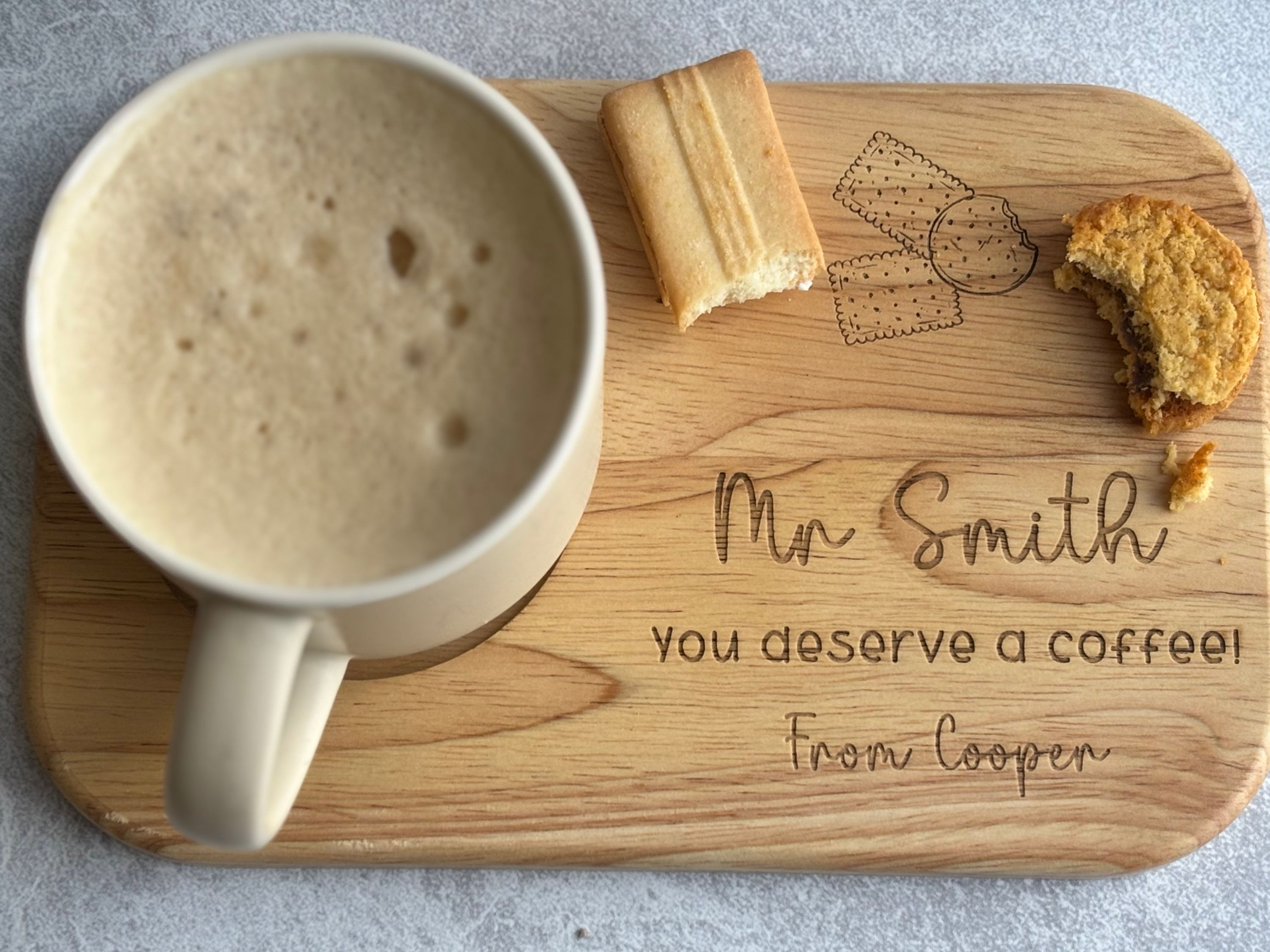 Wooden Tea/Coffee and Biscuit Tray - Personalised