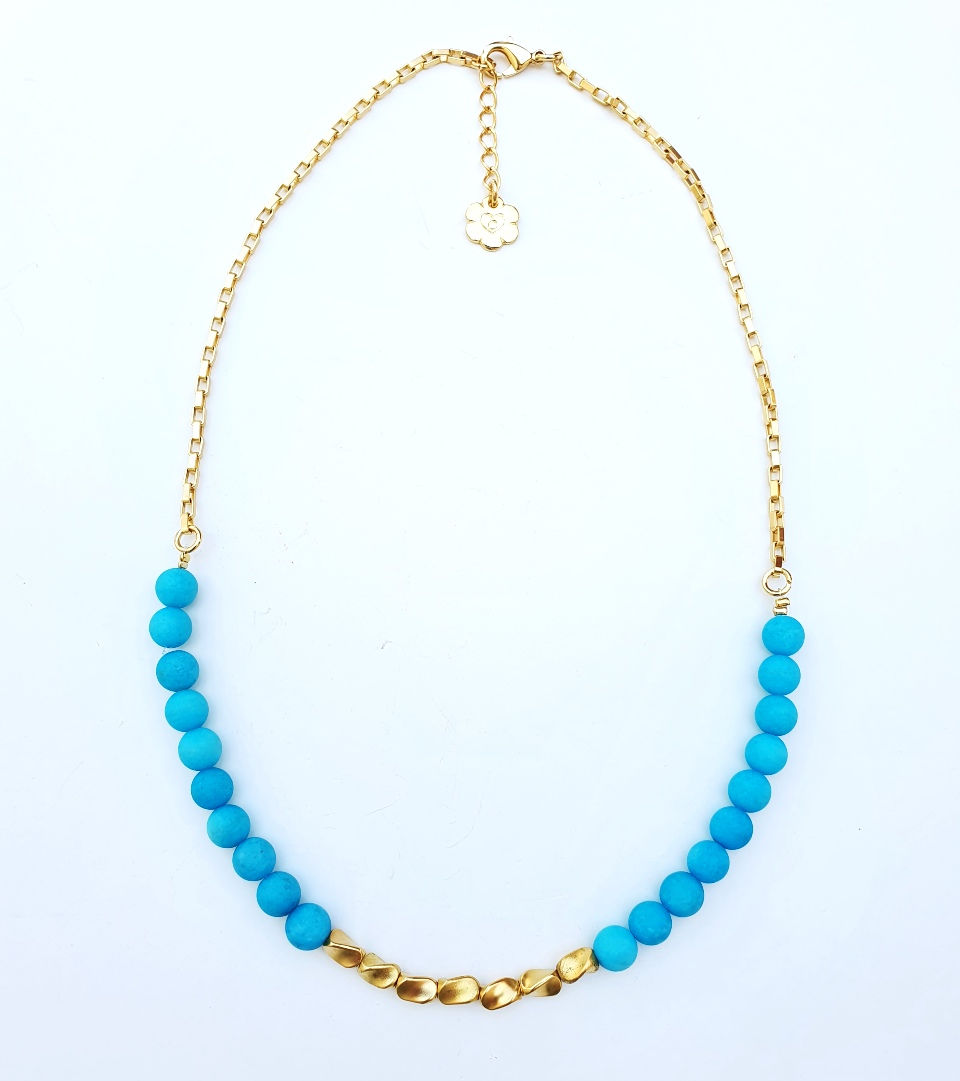 שרשרת קצרה לאישה טורקיז וזהב
