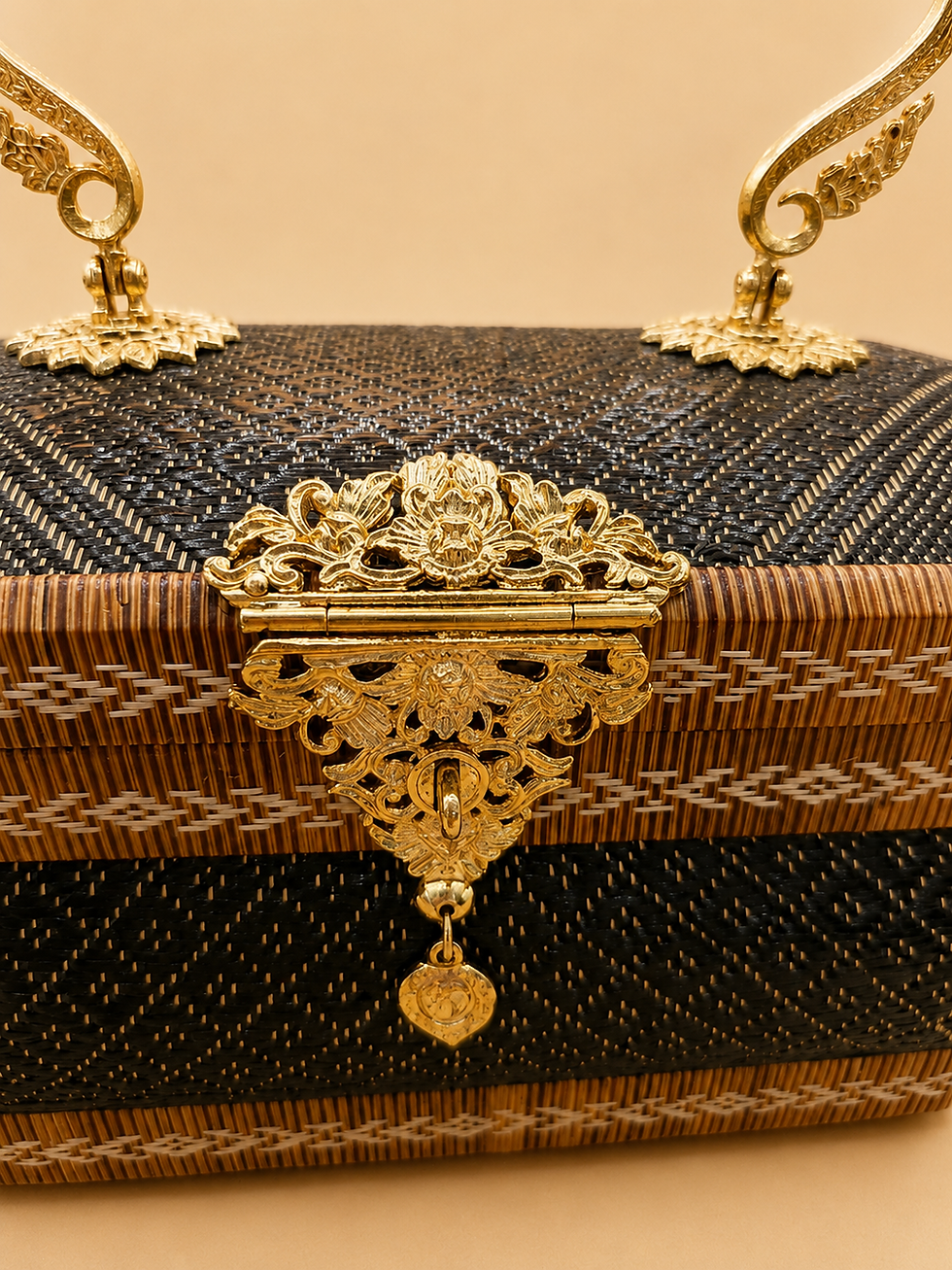 Thumbnail: Siam Yan Royal Lipao Handbag – Handmade Thai Luxury Bag in Black & Gold