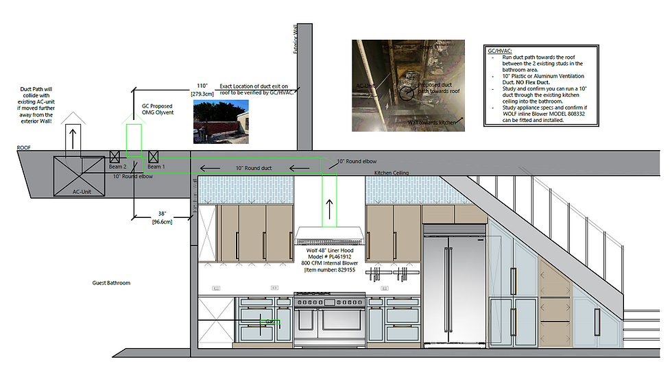 Proposed duct path solution for the unique situation on site.