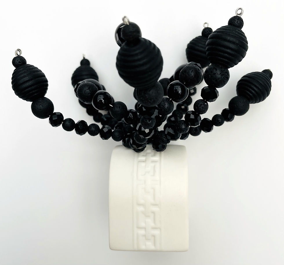 Thumbnail: Lava Stone & Wooden Beaded Porcelain Napkin Ring