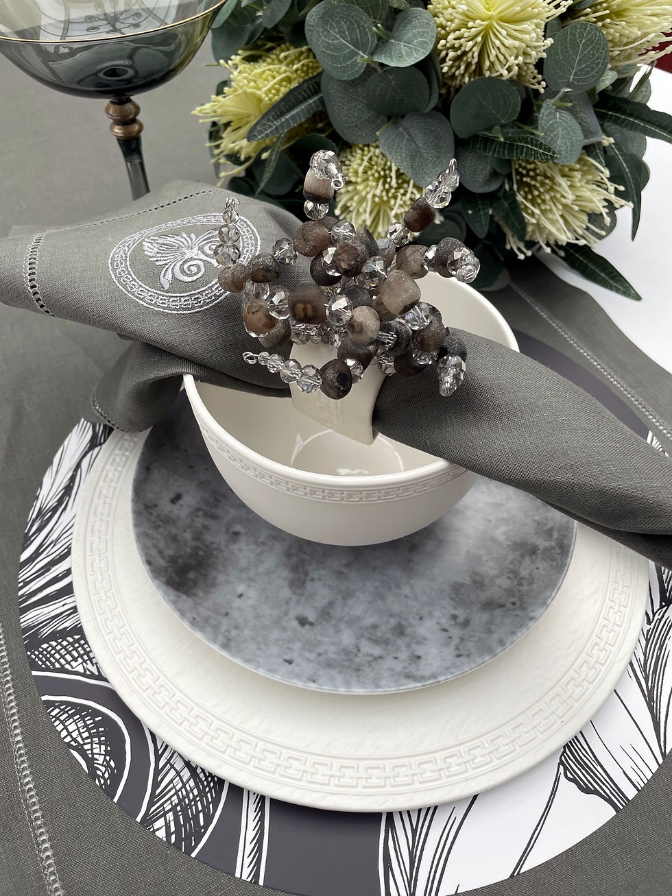 Thumbnail: Agate Stone & Crystal Beaded Porcelain Napkin Ring