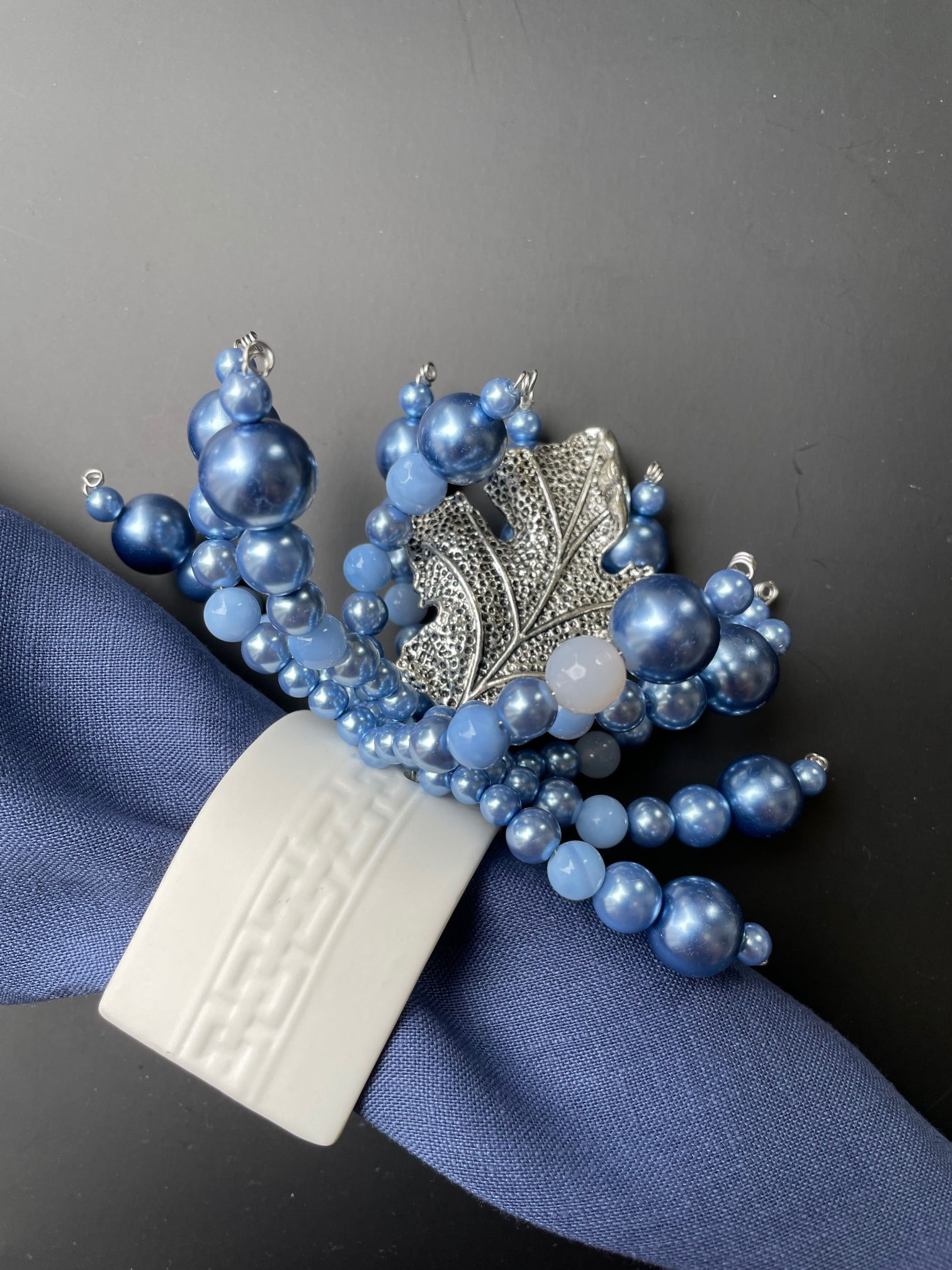 Blue Pearl & Stone Porcelain Napkin Ring