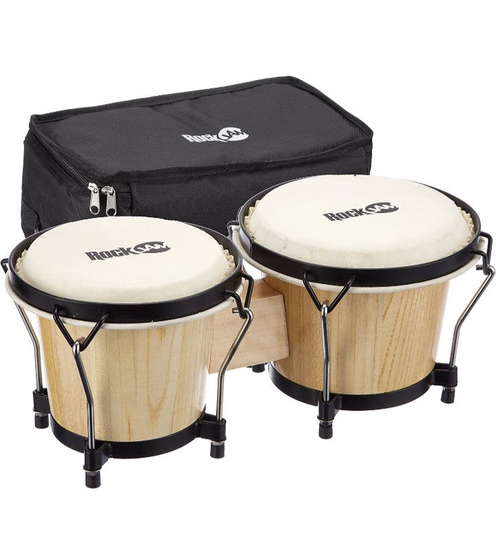 Rockjam RJ-100300 7 "et 8" Bongo sertie de sac rembourré et clé de réglage natur