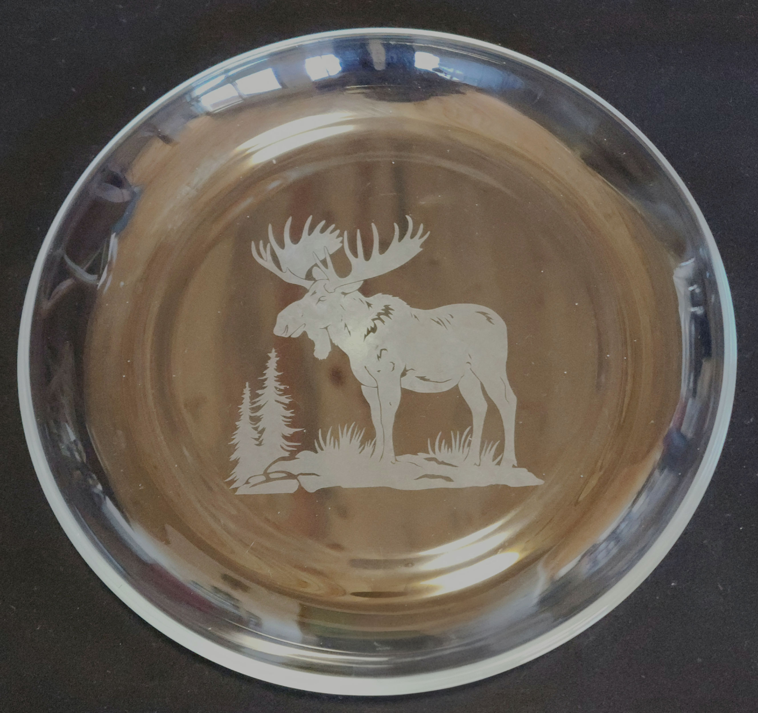 Etched 10"x1" Glass Dinner Plate - Moose