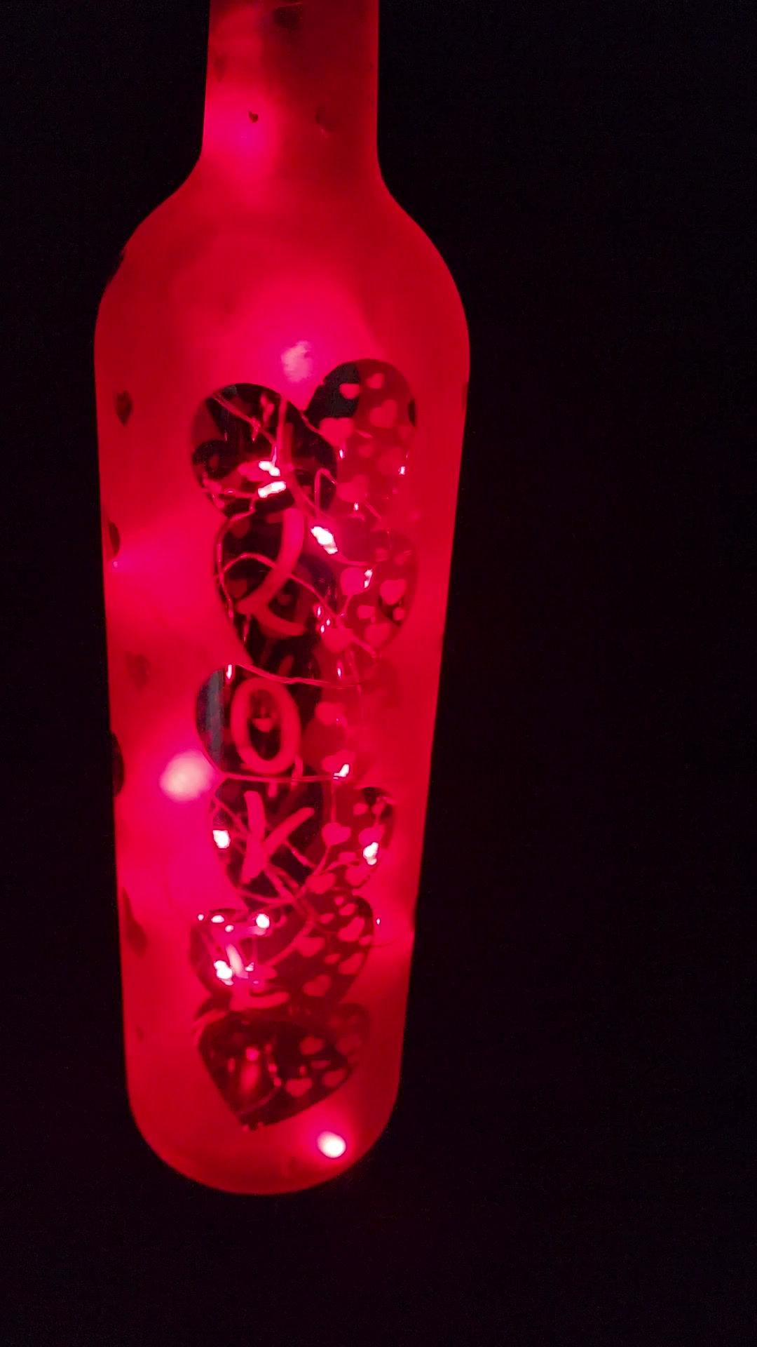 Etched Wine Bottle - Love, Hearts w/Cork Fairy Lights