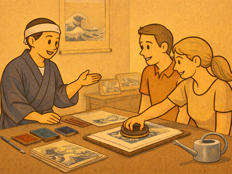 今すぐ使えるおもてなし英語#34|浮世絵(摺り体験)