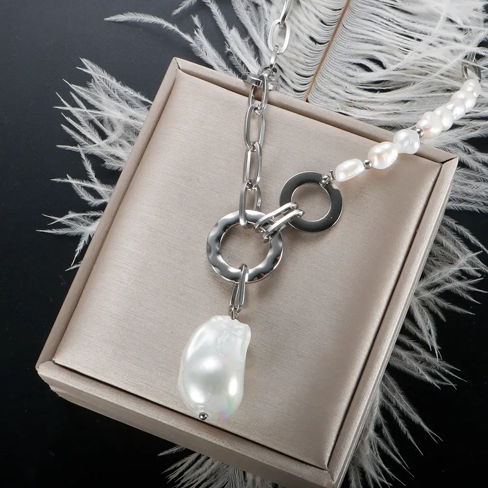 Pearl Necklace Cuban Chain