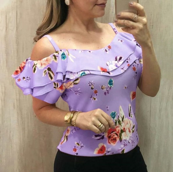 Thumbnail: Off Shoulder Short-Sleeved Blouse Shirt