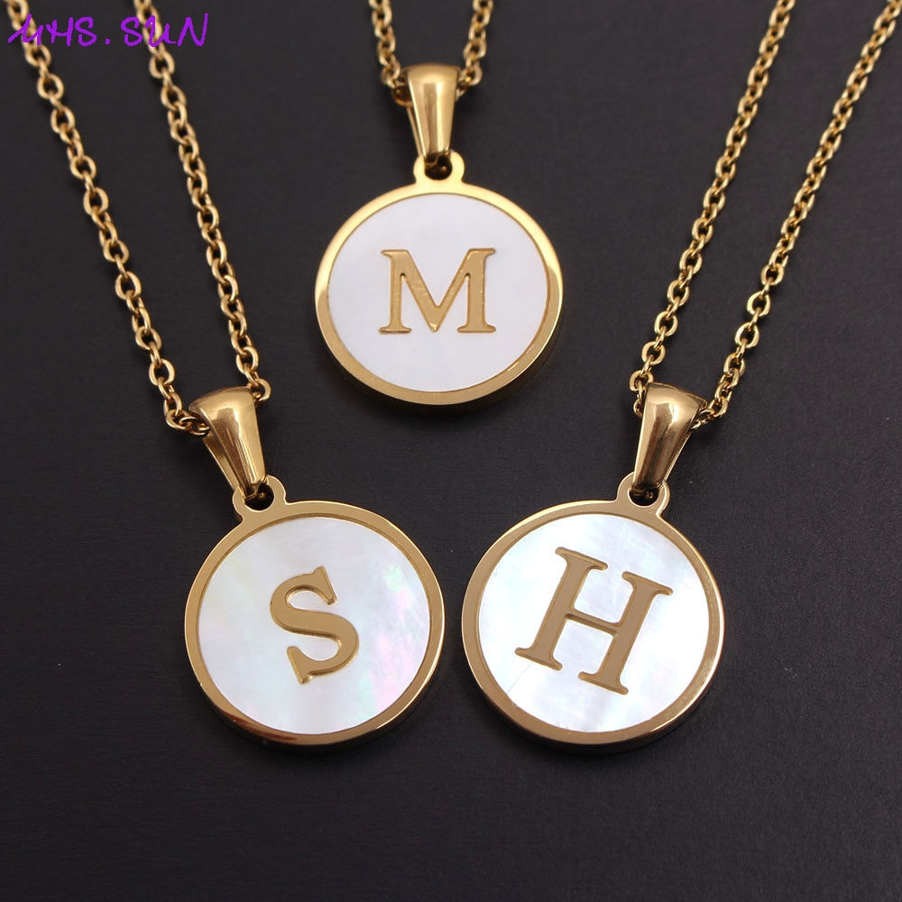 Newest Gold Color 26 Letter Necklaces Alphabet Shell Pendant Necklace