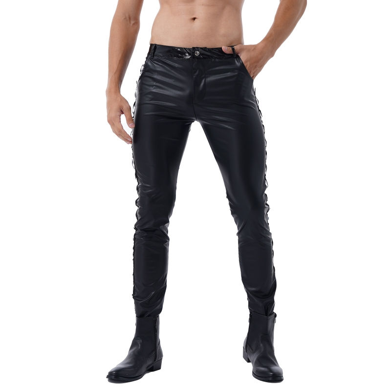Thumbnail: Men Faux Leather Shiny Pants