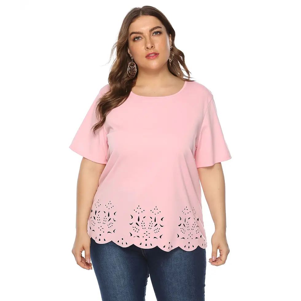 Thumbnail: Plus Size Wavy Edge O Neck Short Sleeve Casual Blouse T Shirt