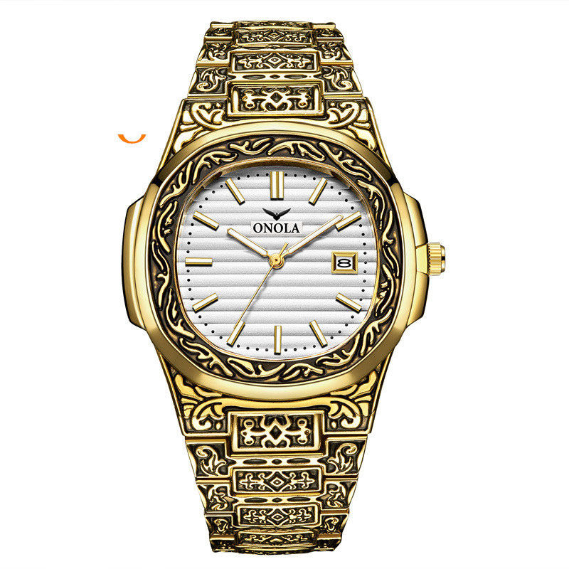 Thumbnail: Luxury Vintage Engraved Gold Watch for Men